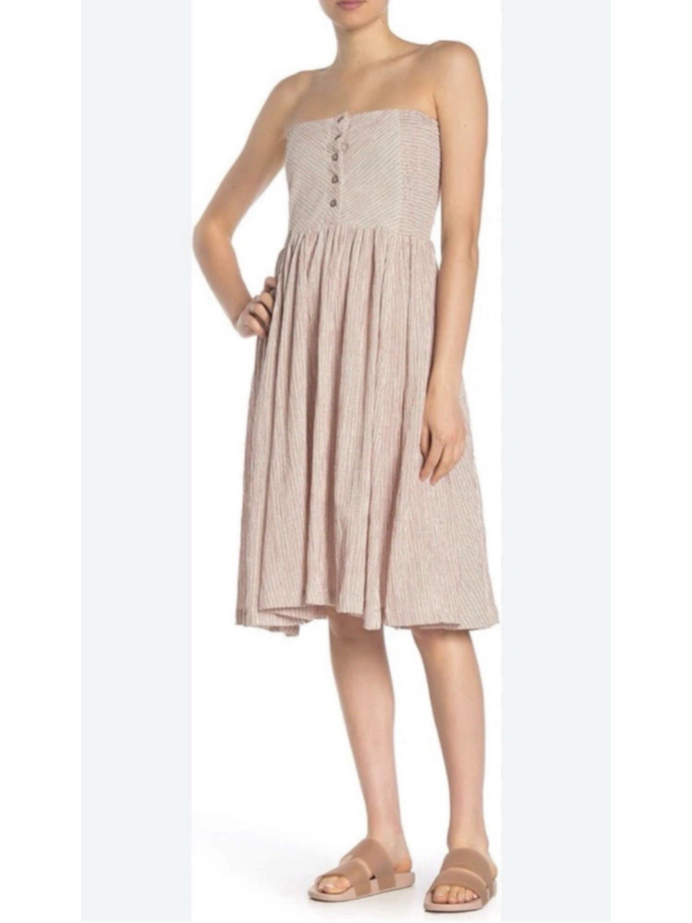 Free People Strapless Convertible Maxi Skirt Mini Dress Neutral Stripe Small